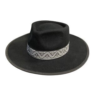 Roark Younes Wool Fedora Hat L/XL Black Wide Brim Western Boho Rancher